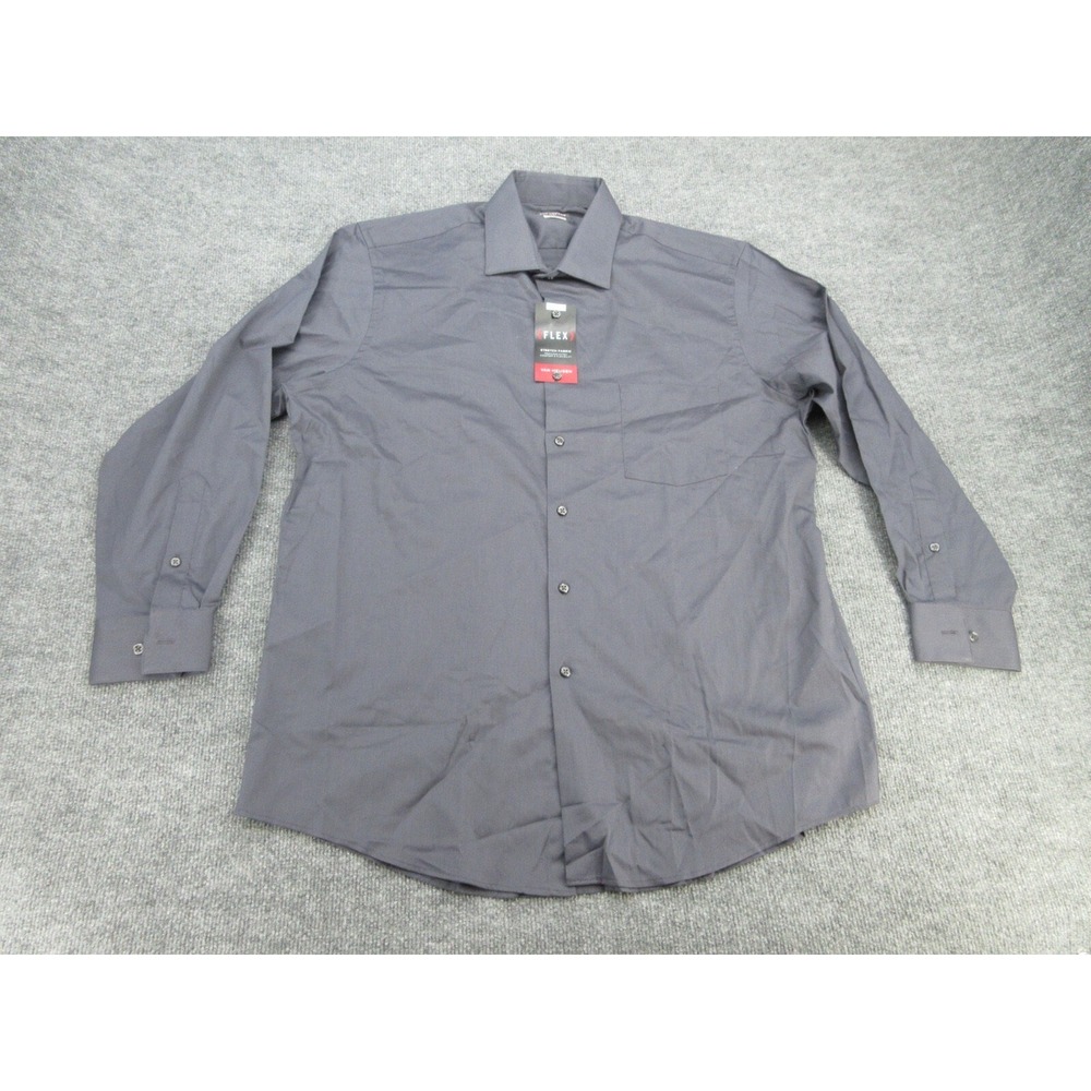 Van Heusen Mens Button Down NWT Regular Fit Gray Flex Stretch Shirt 16.5 32/33